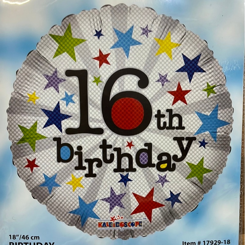 18 Round Foil Balloon – Happy 16th Birthday