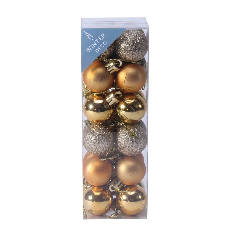 24 Mini Shatterproof  Baubles 3cm – Gold