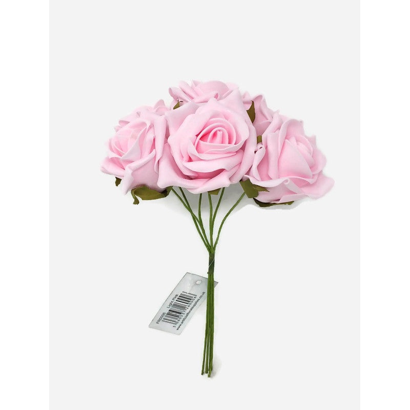 6 Head Foam Rose Bunch – Light Pink