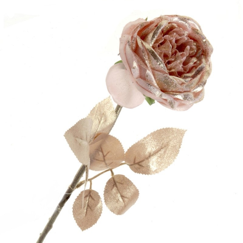 Glittered Single Rose – Light Pink (55cm Long)