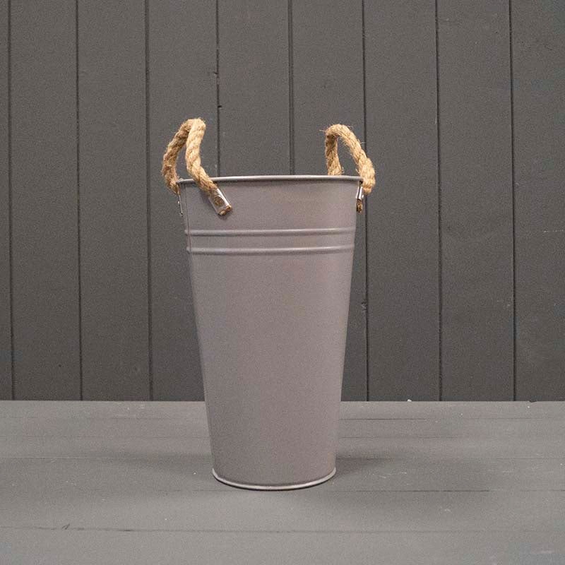 Grey Flower Bucket with Rope Handles