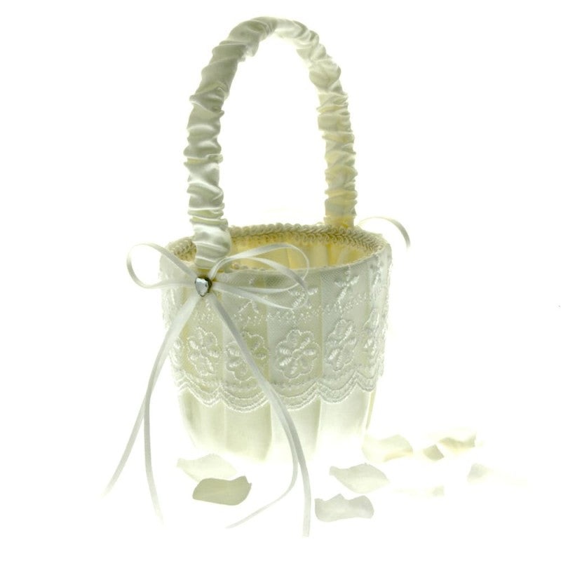 Lace Flower Girl Bag – Ivory – 12cm diameter x 22cm height
