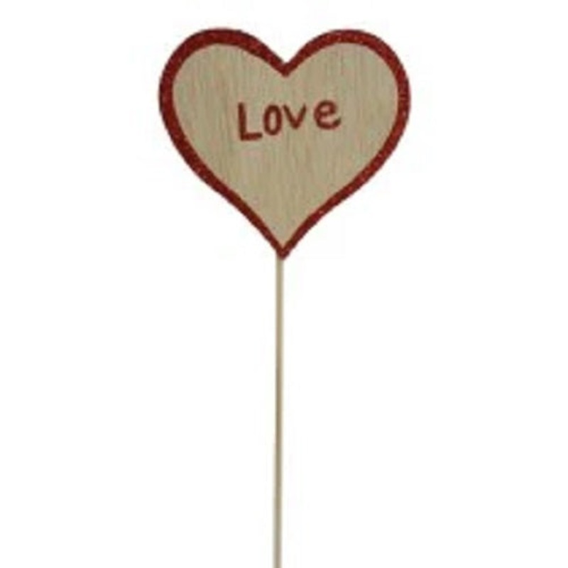 Single Wooden Heart on a Stick – Red Glitter Love