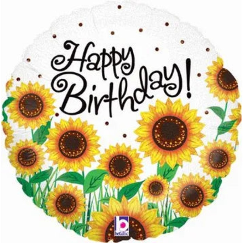 18 Foil  Holographic Balloon – Sunny Sunflower – Happy Birthday