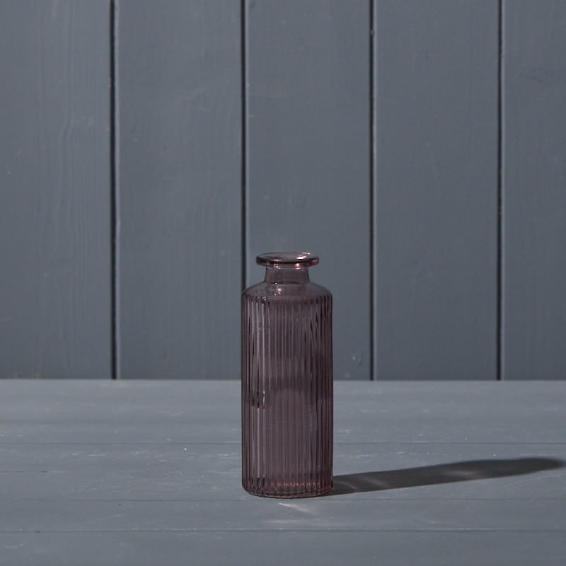 Amethyst Ribbed Narrow Glass Bottle x 13cm gl44am0258