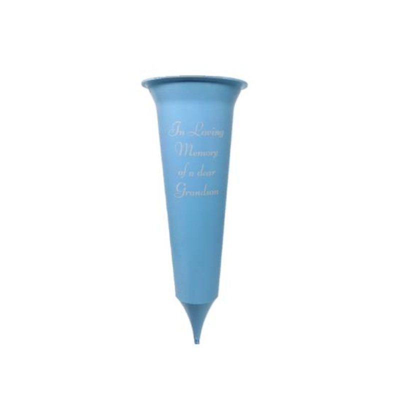 Grave Vase Spike – In Loving Memory Grandson – Light Blue