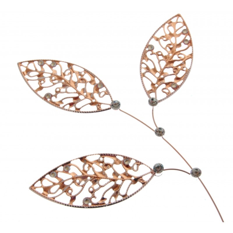 Lacy Leaves – Rose Gold & Diamante 23cm Long
