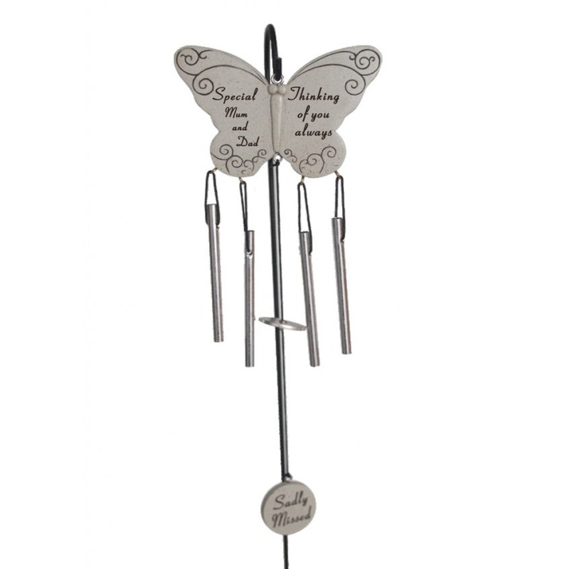 Memorial Butterfly Windchime  & Hanging Crook Stick  – Special Mum and Dad