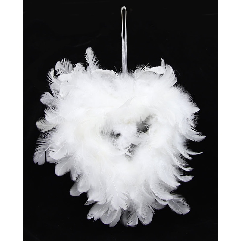 White Feather Open Heart x 17cm – Ribbon Hanger