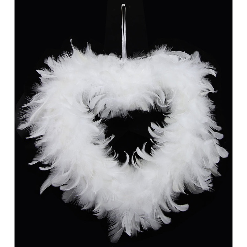 White Feather Open Heart x 27cm – Ribbon Hanger
