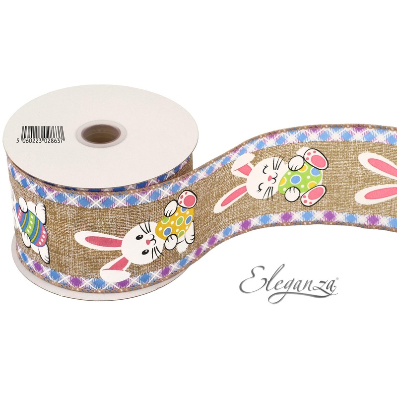 Wired Edge Ribbon Easter Bunny Natural 63mm x 9.1m