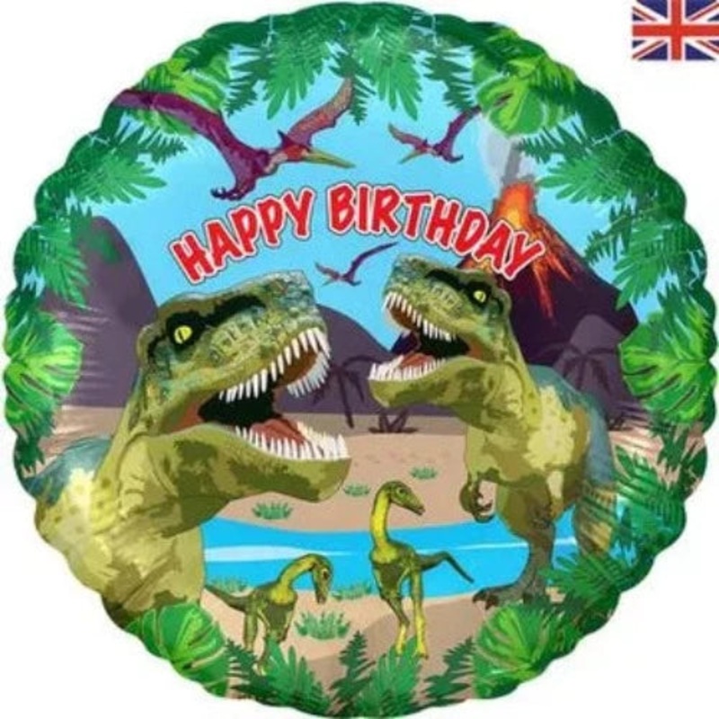 18inch Happy Birthday Metallic Balloon – Jurassic Dinosaur