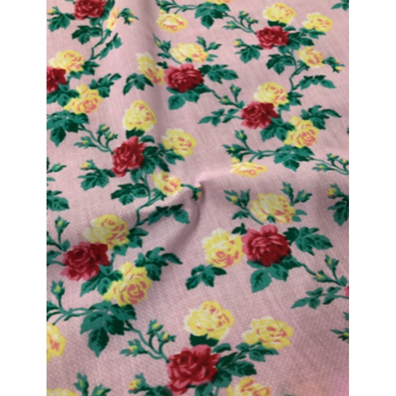 1M Pink Polycotton Floral Fabric x 112cm – Roses on Dotty Background
