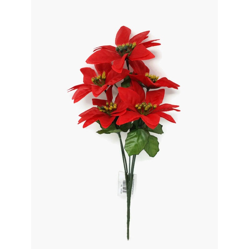 5 Head Poinsettia Bush x 33cm – Red