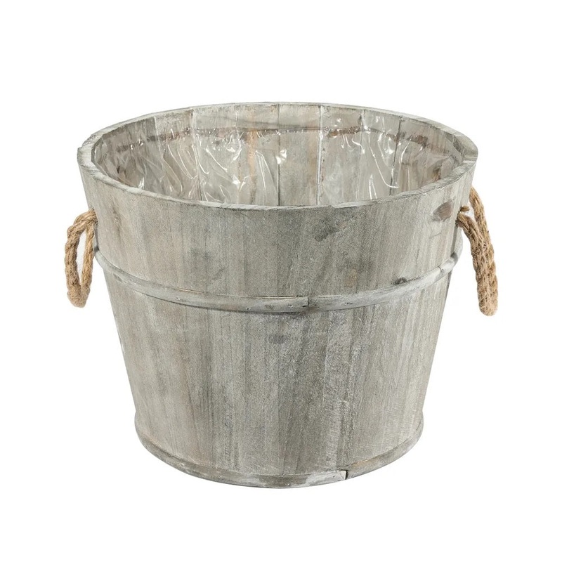 Grey Wash Barrel with Rope Handles – 25.3cm