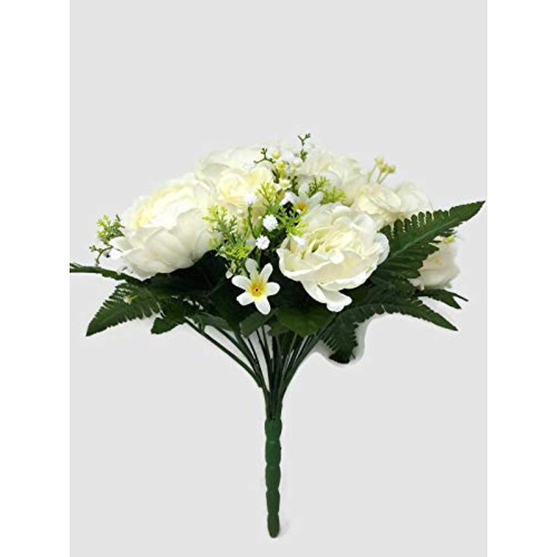 Peony & Rose Bud Flower Bush x 35cm Ivory