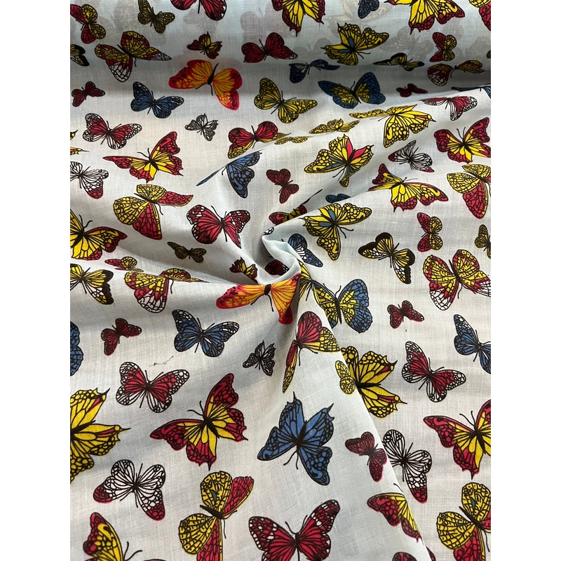 1 Metre Blue Butterfly Polycotton Fabric x 112cm / 44