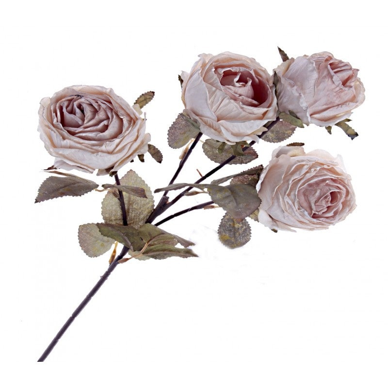 Artificial Dried-Style Rose Spray – Cream (4 heads, 54cm long)