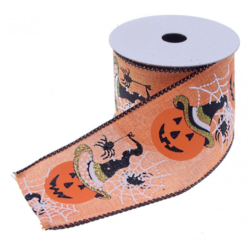 Halloween Pumpkin Ribbon – Orange/Black/White (60mm x 10m)