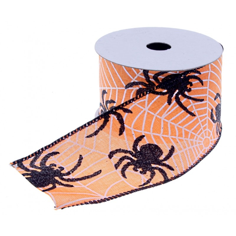 Halloween Spider Ribbon – Orange/Black/White (60mm x 10m)