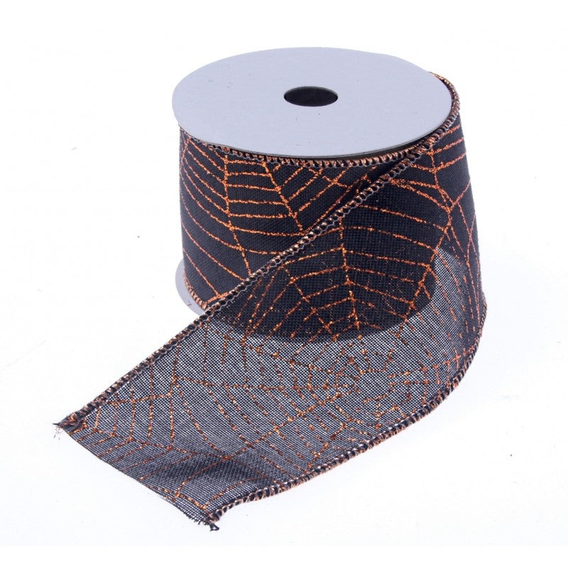 Halloween Spiders Web Ribbon – Orange/Black (60mm x 10m)