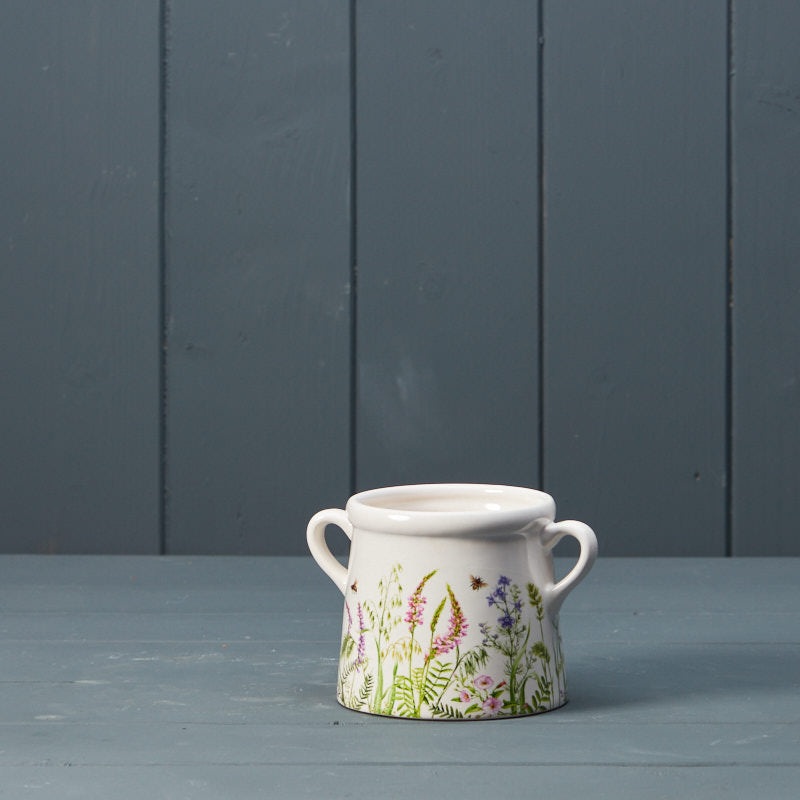Meadow Design Ceramic Pot with Handles x 8cm