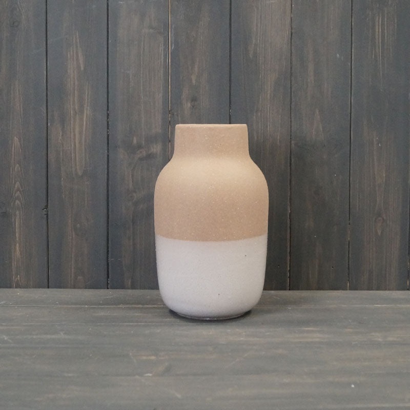 Textured Taupe Ceramic Vase with Glazed Base x 23cm