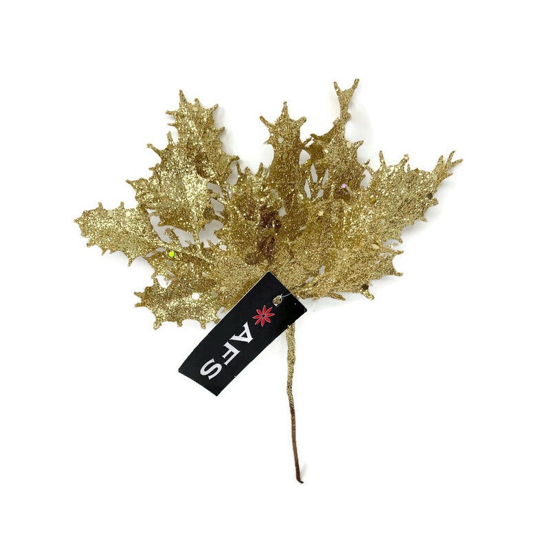 22cm Glittered Mini Holly Bush – Gold