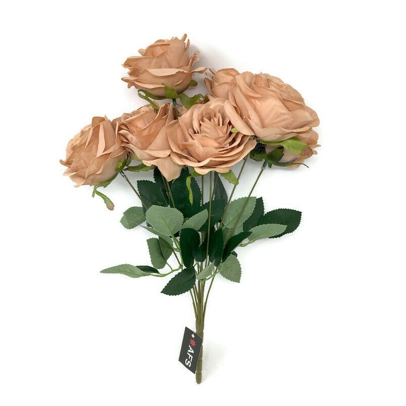 9 Head Open Rose Bush x 42cm – Warm Brown