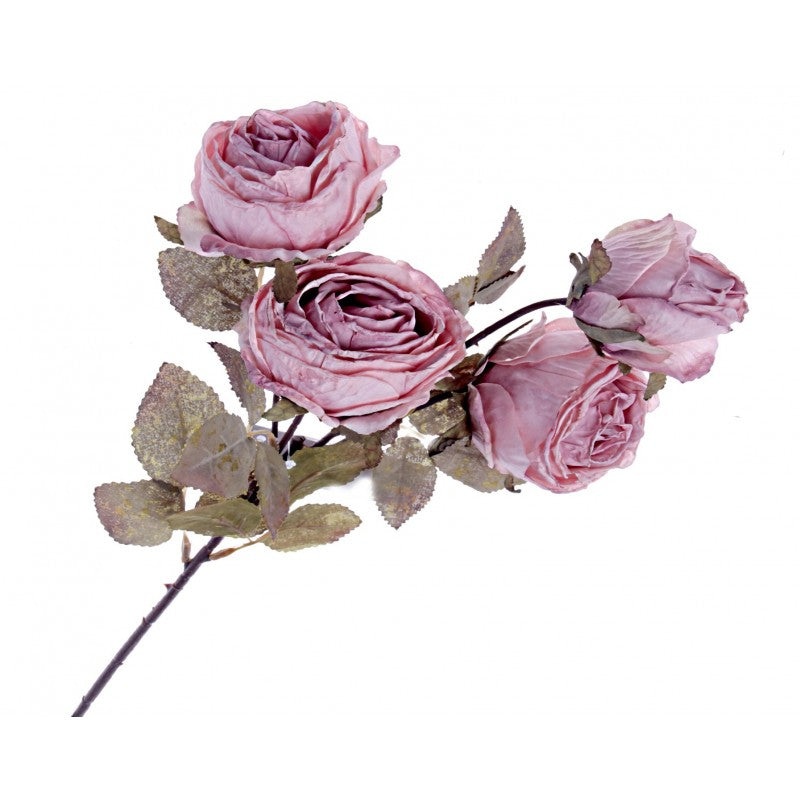 Artificial Dried-Style Rose Spray – Pink (4 heads, 54cm long)