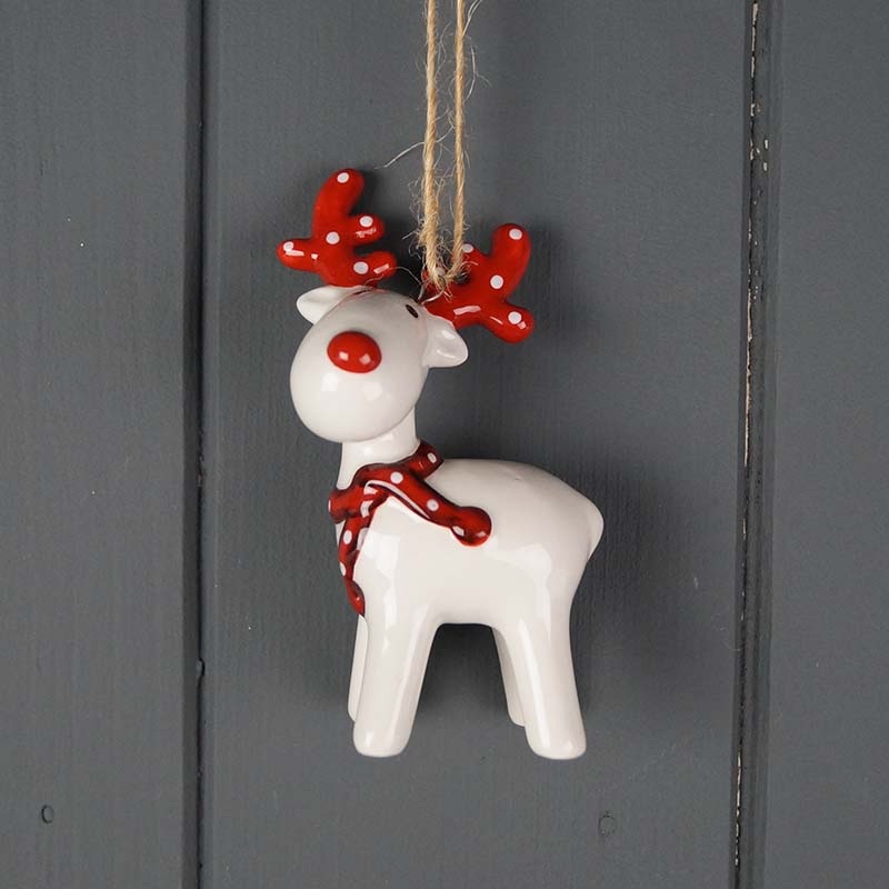 Ceramic Hanging Deer – 8.8 x 5.2cm – Red Reindeer