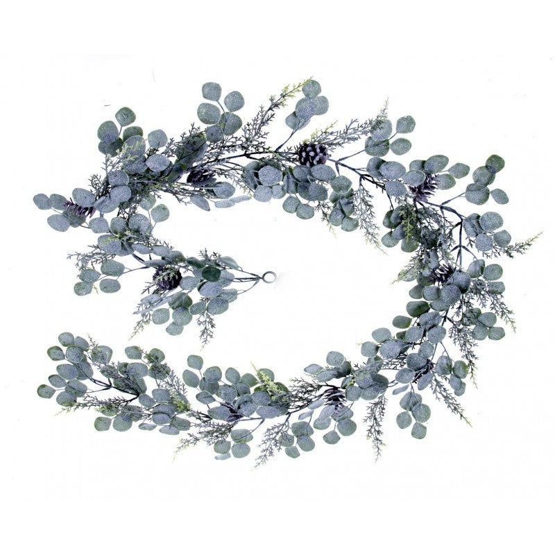 Glittered Eucalyptus & Fern Garland – Green/White – 180cm long