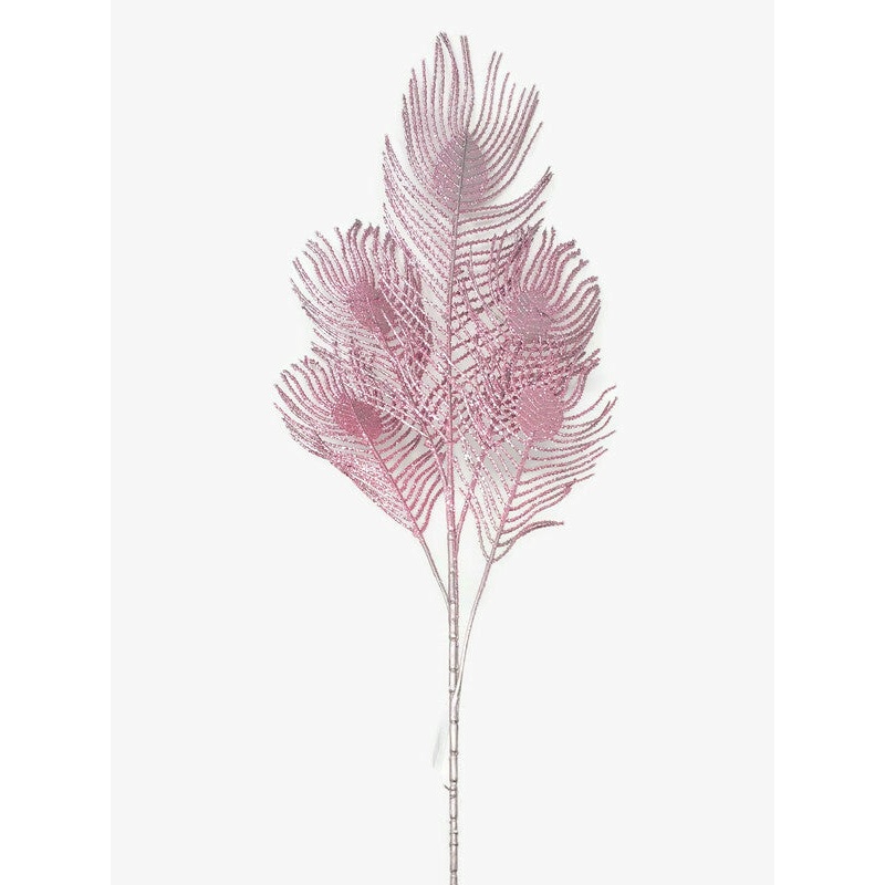 Glittered Peacock Feather Spray – Pink – 93cm long