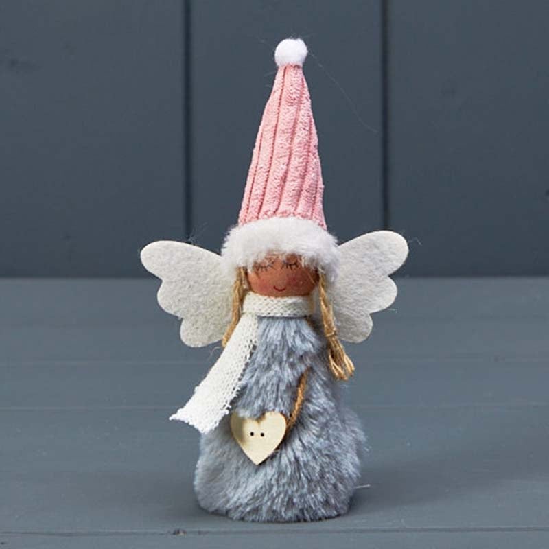 Grey & Pink Fabric Angel x 10cm