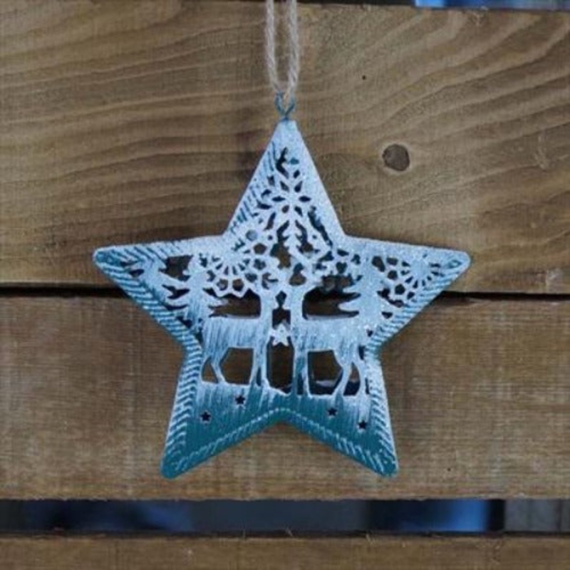 Hanging Rustic Green Metal Star x 12cm
