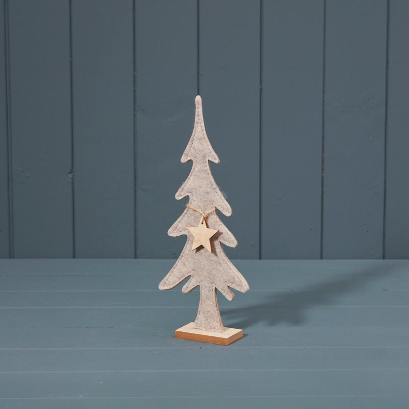 Light Brown Felt Tree with Wooden Star – Height 36cm