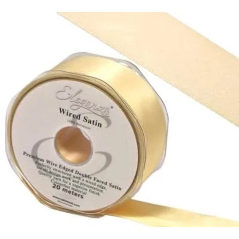 Wired Edge Premium Double Faced Satin 25mm x 20m –  Buttermilk