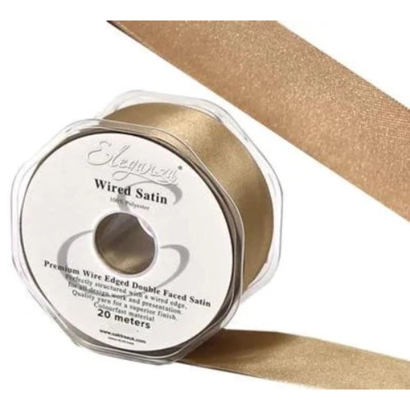 Wired Edge Premium Double Faced Satin 25mm x 20m – Mocha