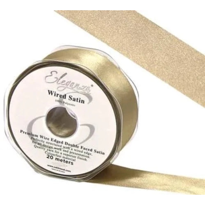 Wired Edge Premium Double Faced Satin 25mm x 20m – Taupe