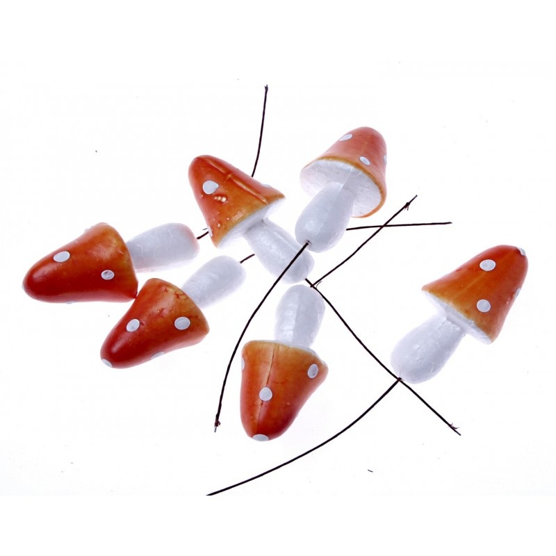 Woodland Mushroom Picks – Orange & White- 7.5cm x 3.5cm, 12 pcs per pk