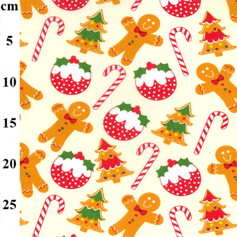 1 Metre Christmas Gingerbread Pudding 110cm/43 Polycotton Fabric