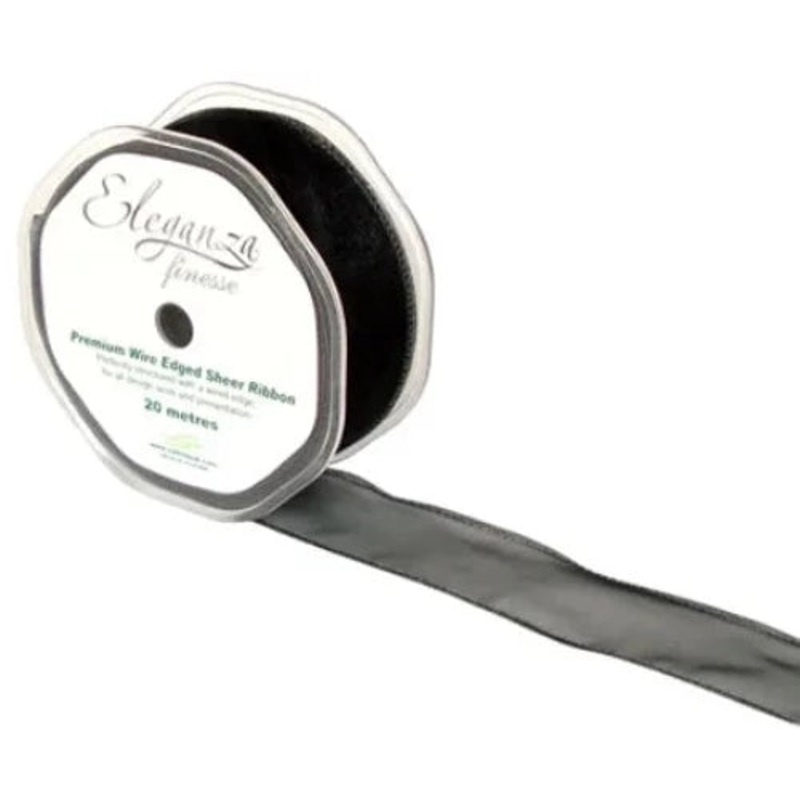 32mm x 20m Wired Edge Organza – Black