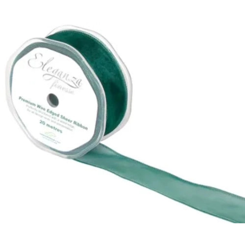 32mm x 20m Wired Edge Organza – Green