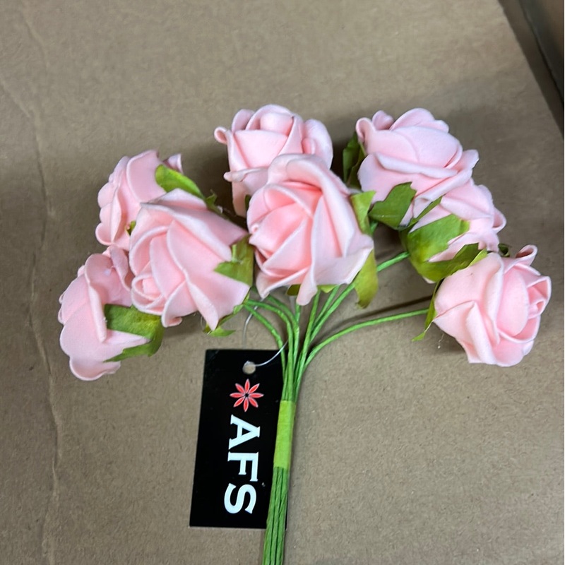 8 Head Foam Rose Bud Bunch – Apricot Pink