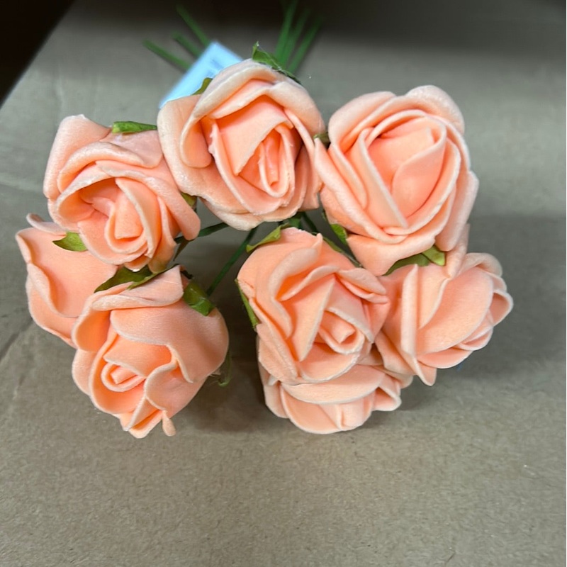 8 Head Foam Rose Bud Bunch – Light Orange