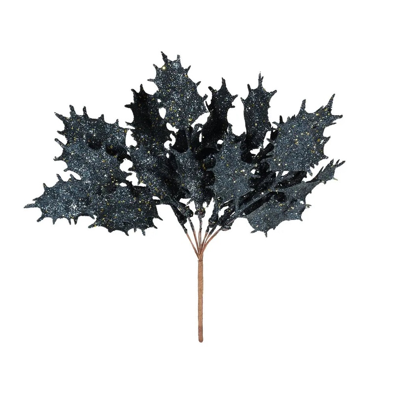 Artificial Glitter Holly Pick x 20cm – Navy – Christmas Decoration