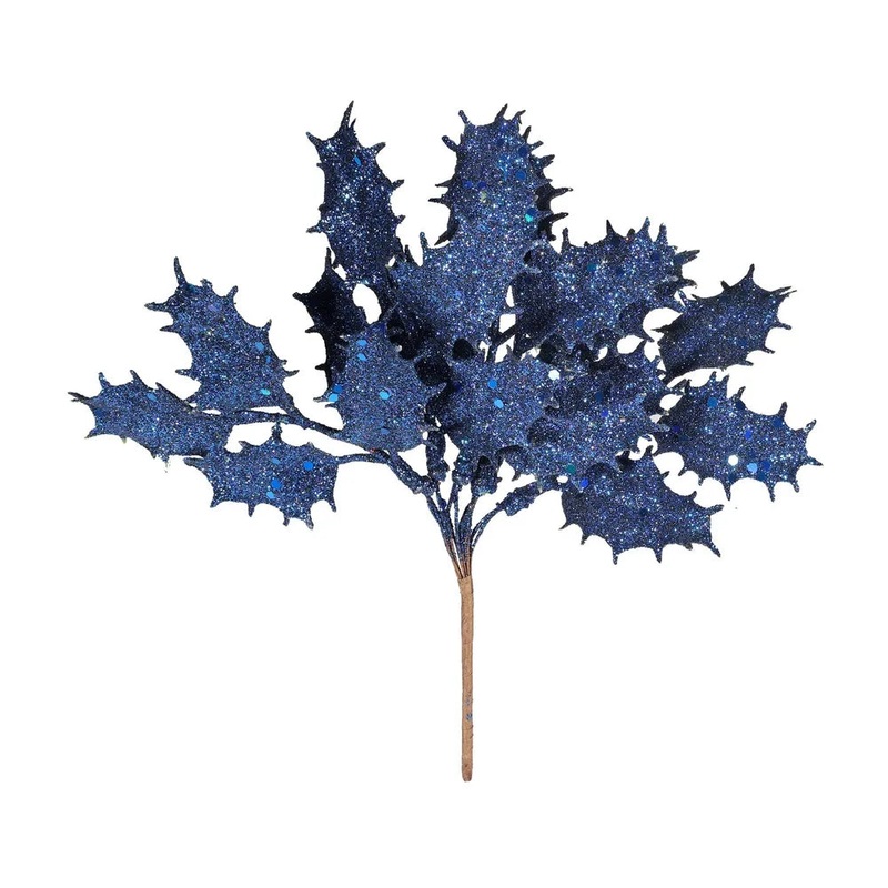 Artificial Glitter Holly Pick x 20cm – Royal Blue – Christmas Decoration