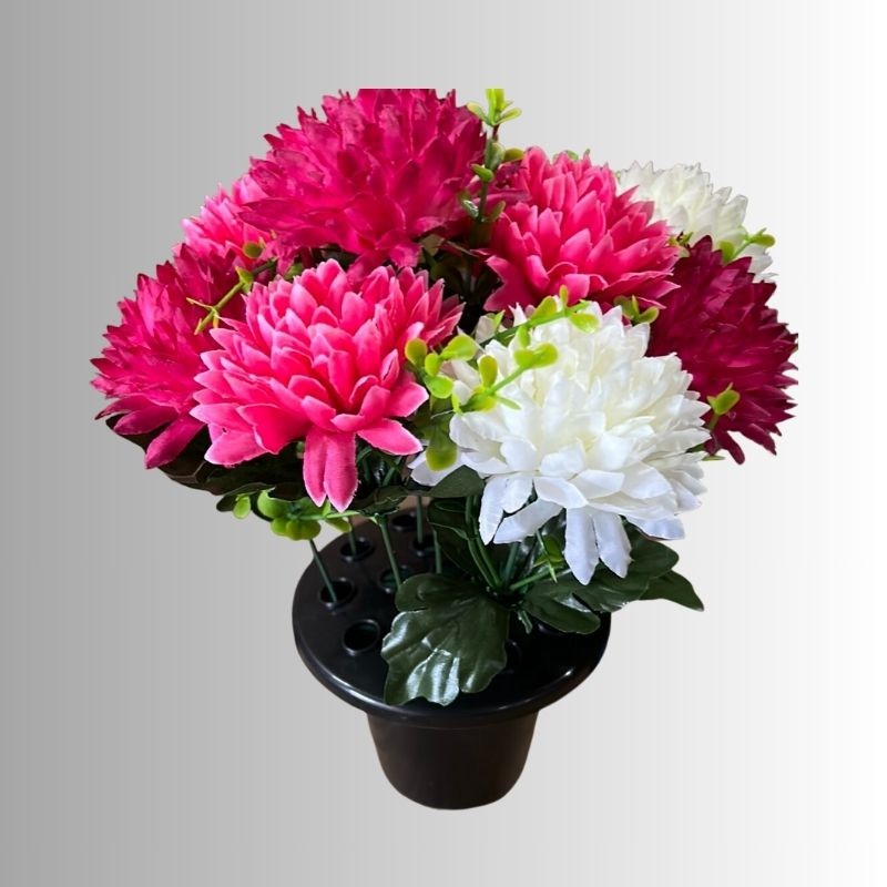 Chrysanthemum Grave Pot – Pink & Cream