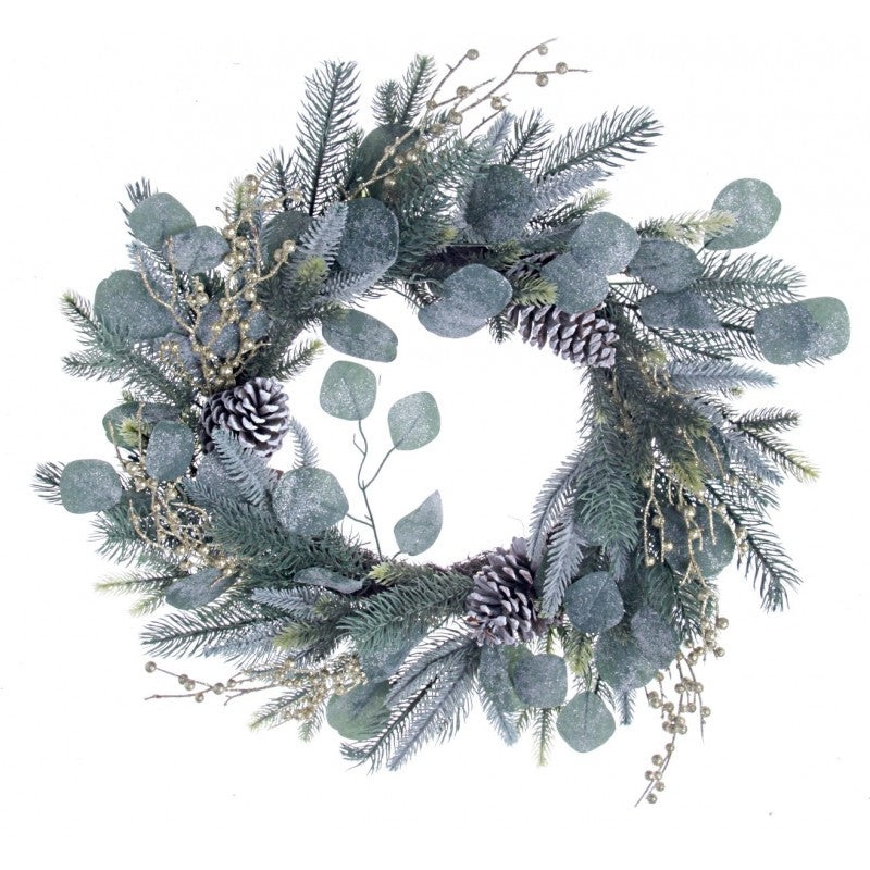 Eucalyptus & Pine Wreath With Gold Berries – 60cm diameter