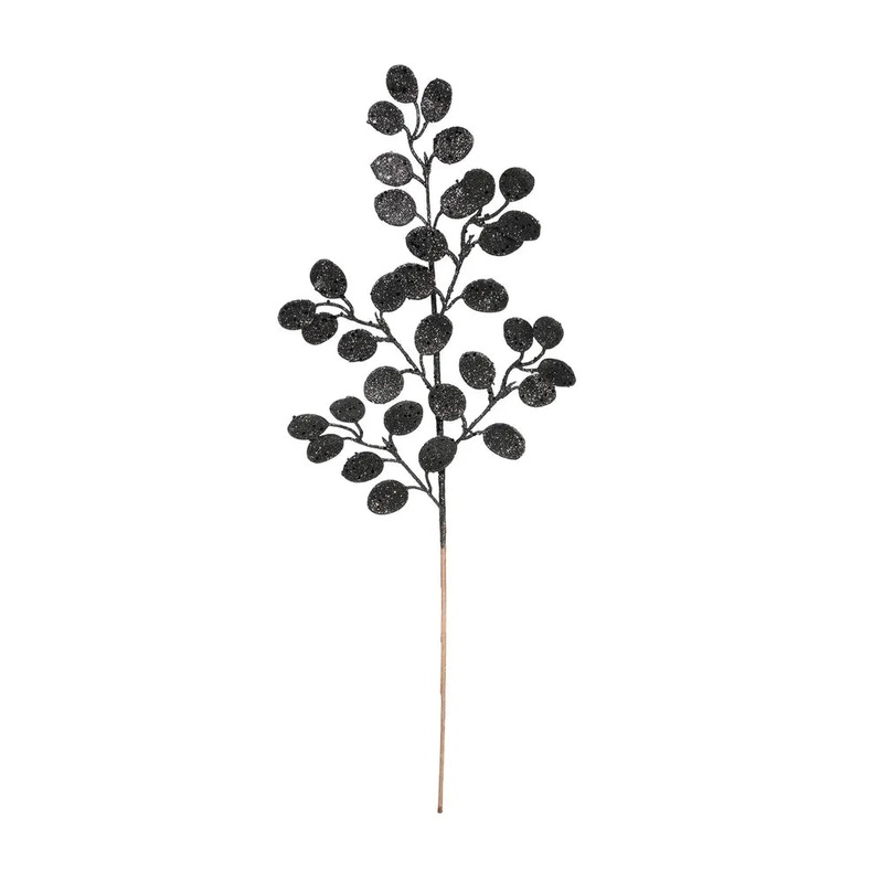Glitter Eucalyptus Leaf Stem x 60cm – Black
